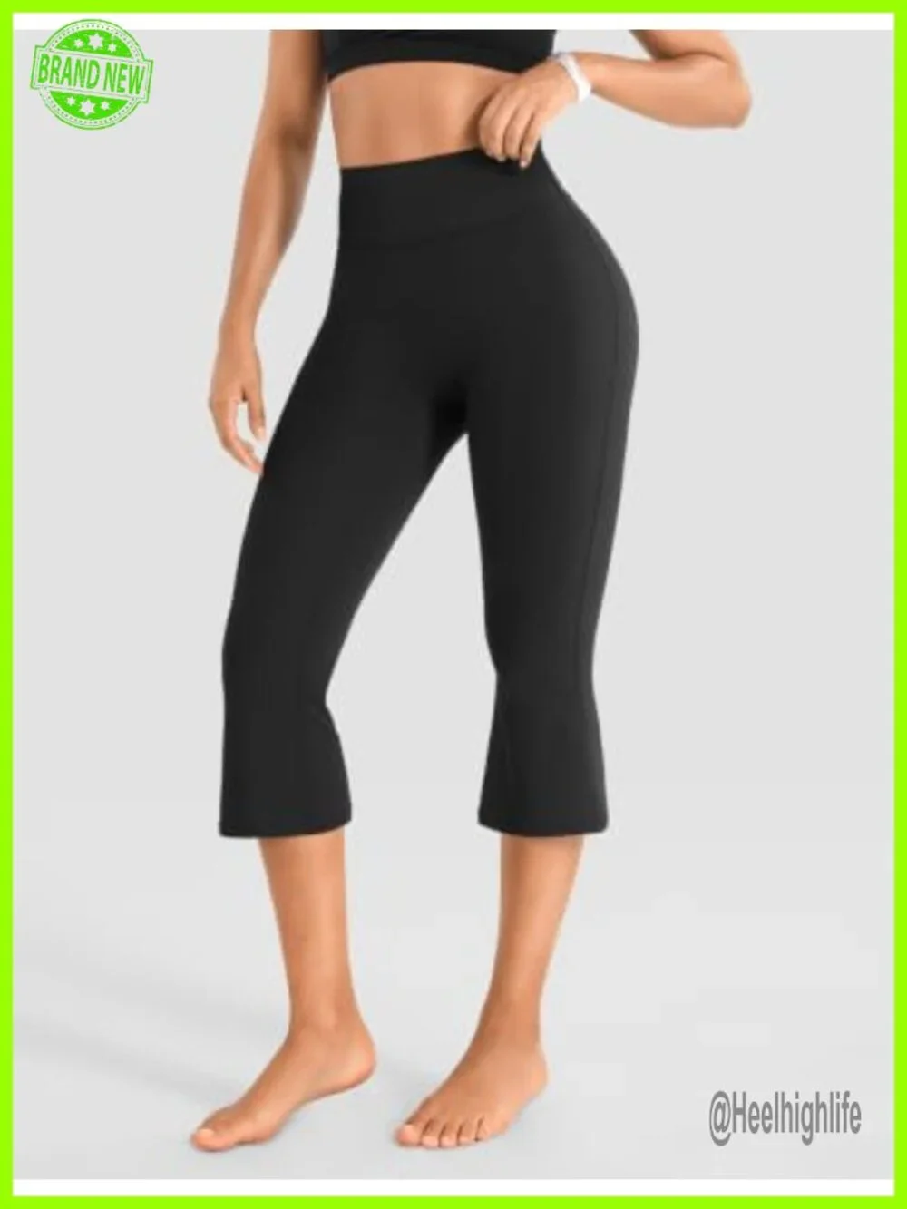 High Waist Capri Yoga Pants with Scrunch Booty Lift - Nylon Blend Flare Leg